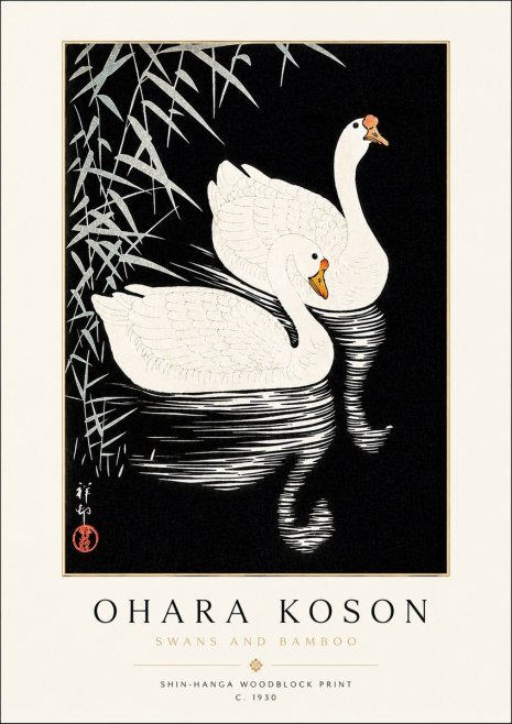 Ohara Koson Swans and Bamboo No3 - Plakát