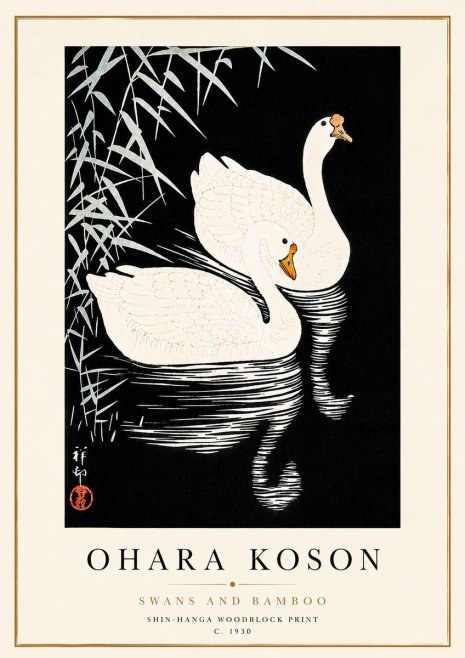 Ohara Koson Swans and Bamboo No5 - Plakát