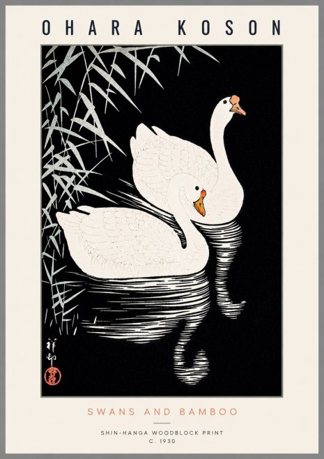 Ohara Koson Swans and Bamboo No6 - Plakát