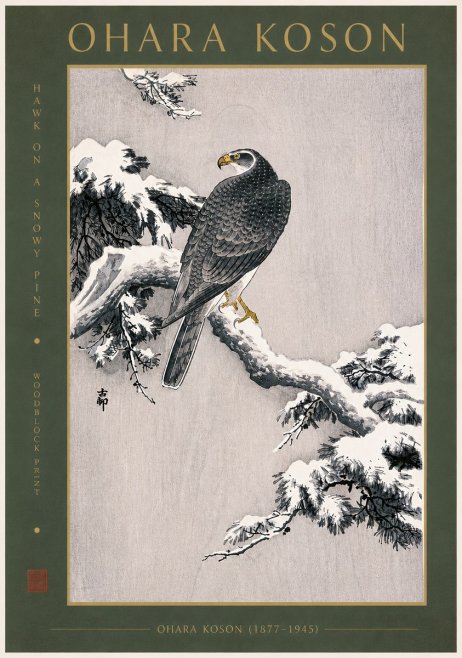 Ohara Koson Hawk on a Snowy Pine No6 - Plakát