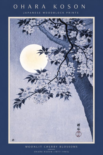 Ohara Koson Moonlit Cherry Blossoms No2 - Plakát