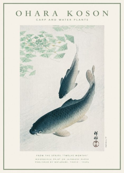 Ohara Koson Carp and Water Plants No1 - Plakát
