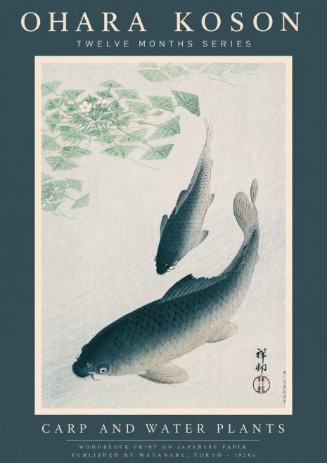 Ohara Koson Carp and Water Plants No2 - Plakát