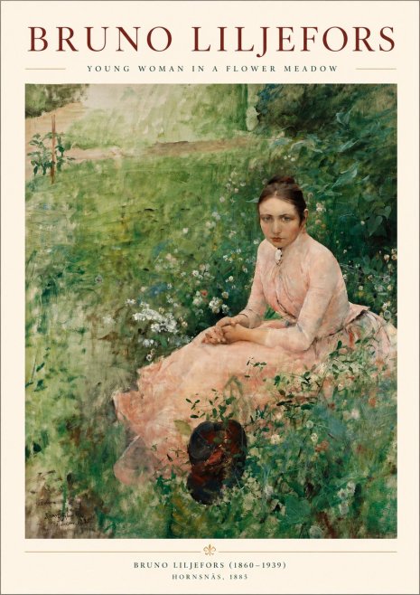 Bruno Liljefors Young Woman in a Flower Meadow No3 - Plakát