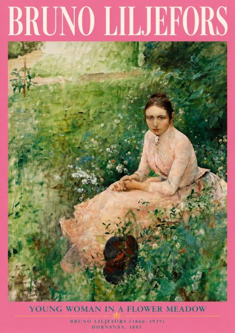 Bruno Liljefors Young Woman in a Flower Meadow No4 - Plakát