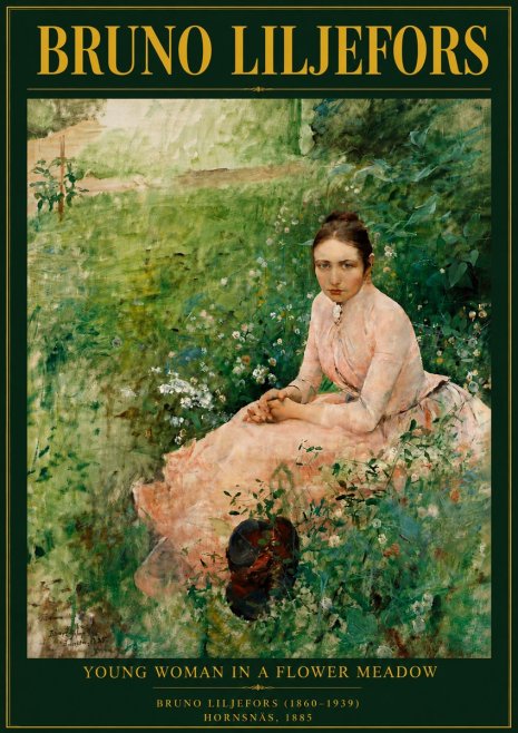 Bruno Liljefors Young Woman in a Flower Meadow No5 - Plakát