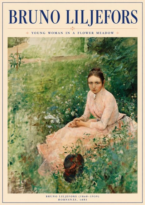 Bruno Liljefors Young Woman in a Flower Meadow No6 - Plakát