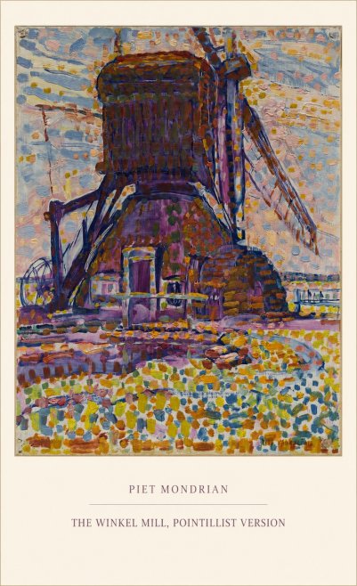 Piet Mondrian The Winkel Mill, Pointillist Version No5 - Plakát