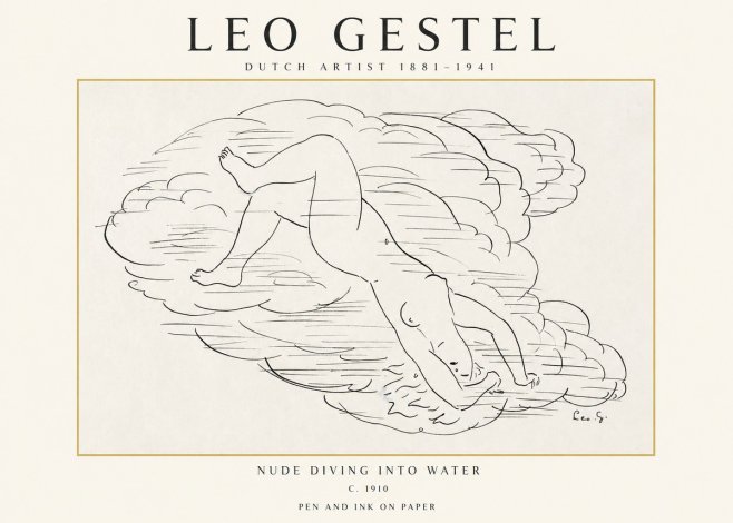 Leo Gestel Nude Diving into Water No1 - Plakát