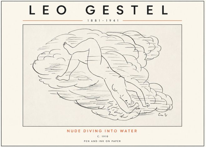 Leo Gestel Nude Diving into Water No3 - Plakát