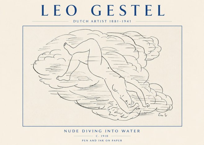 Leo Gestel Nude Diving into Water No4 - Plakát