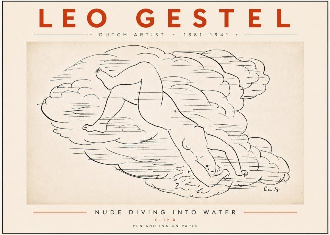Leo Gestel Nude Diving into Water No5 - Plakát