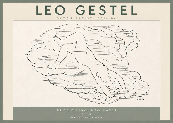 Leo Gestel Nude Diving into Water No6 - Plakát