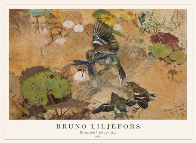 Bruno Liljefors Birds with Dragonfly No1 - Plakát