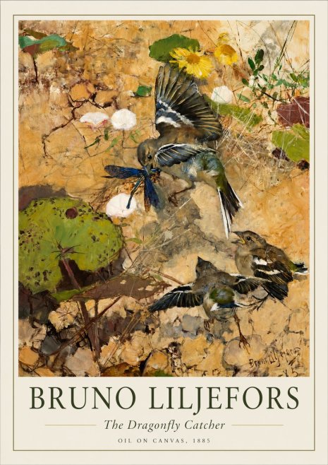 Bruno Liljefors Birds with Dragonfly No2 - Plakát