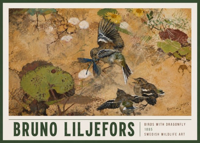 Bruno Liljefors Birds with Dragonfly No5 - Plakát