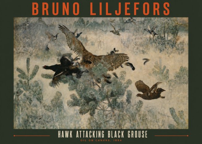 Bruno Liljefors Hawk Attacking Black Grouse No2 - Plakát