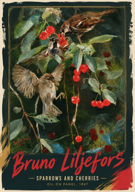 Bruno Liljefors Sparrows and Cherries No3 - Plakát