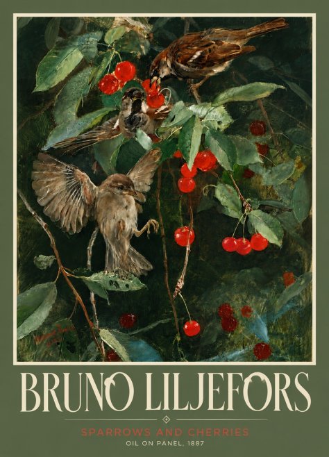Bruno Liljefors Sparrows and Cherries No4 - Plakát