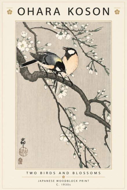Ohara Koson Two Birds and Blossoms I No5 - Plakát