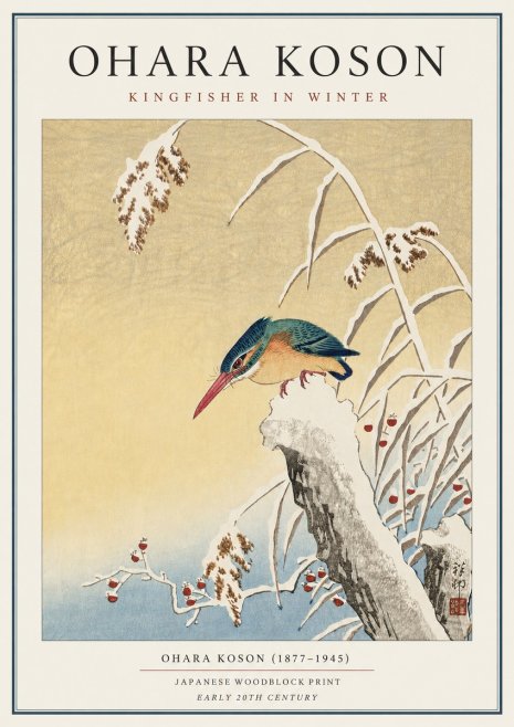 Ohara Koson Kingfisher in Winter I No3 - Plakát