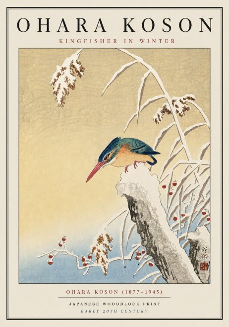Ohara Koson Kingfisher in Winter I No5 - Plakát