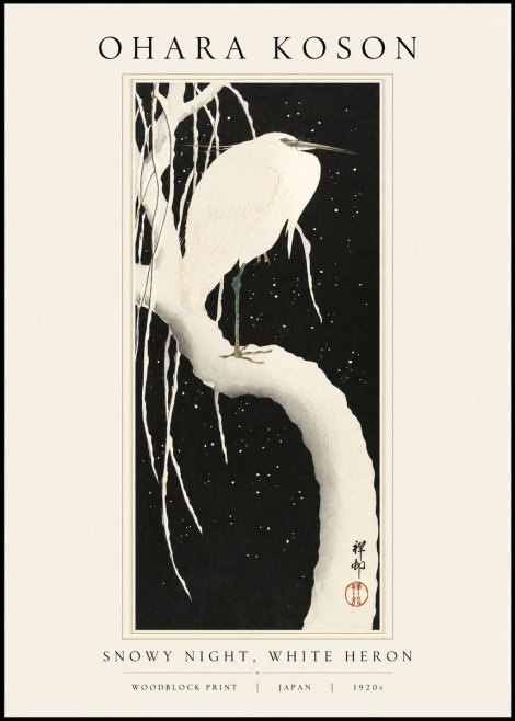Ohara Koson Snowy Night, White Heron No1 - Plakát