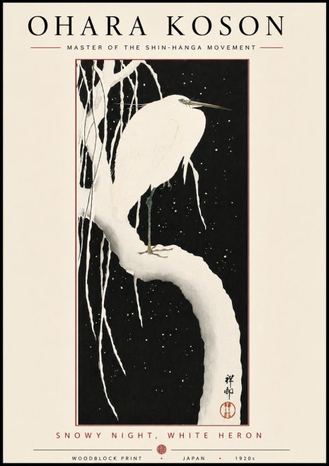 Ohara Koson Snowy Night, White Heron No5 - Plakát