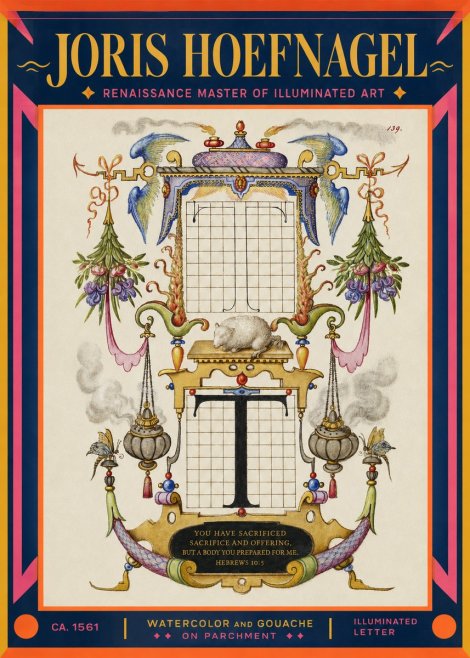 Joris Hoefnagel Letter T with Biblical Verse No2 - Plakát