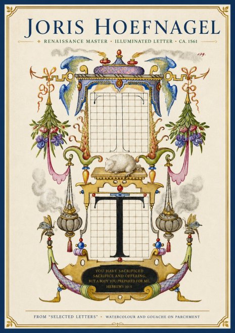Joris Hoefnagel Letter T with Biblical Verse No4 - Plakát