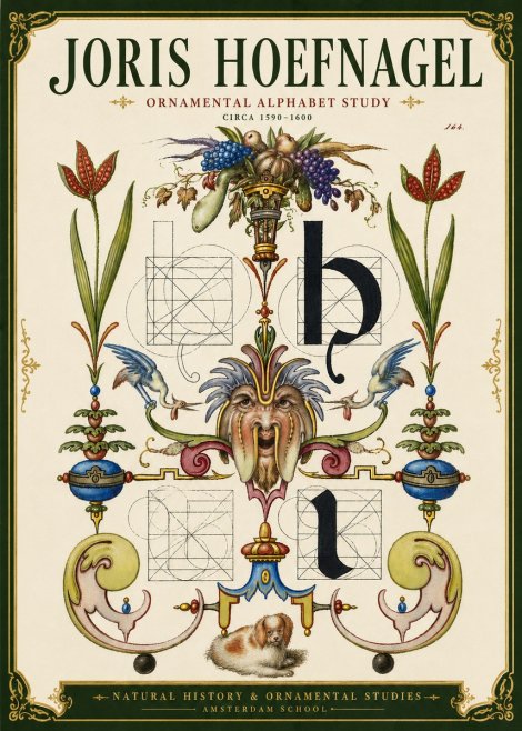 Joris Hoefnagel Floral Grotesque with Putto No6 - Plakát