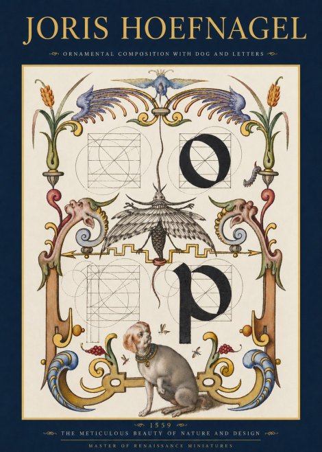 Joris Hoefnagel Ornamental Composition with Dog and Letters No3 - Plakát