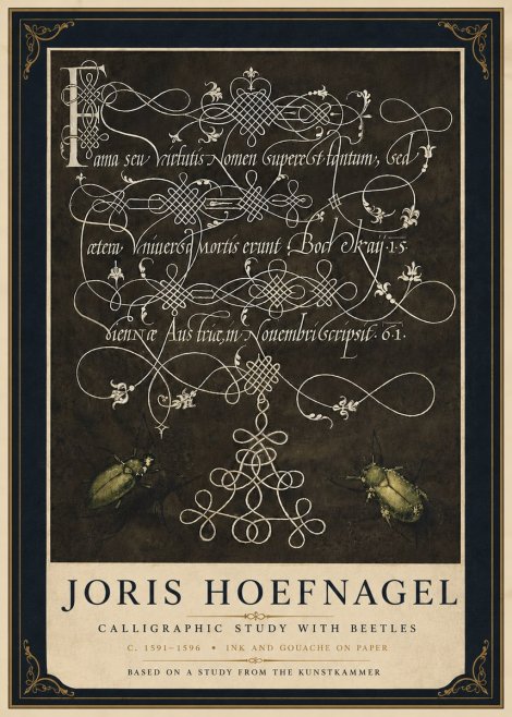 Joris Hoefnagel Calligraphic Study with Beetles No5 - Plakát