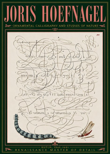 Joris Hoefnagel Ornamental Calligraphy and Studies of Nature No5 - Plakát