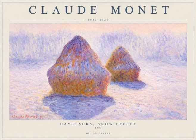 Monet Haystacks, Snow Effect No3 - Plakát