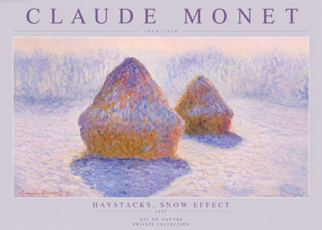 Monet Haystacks, Snow Effect No4 - Plakát