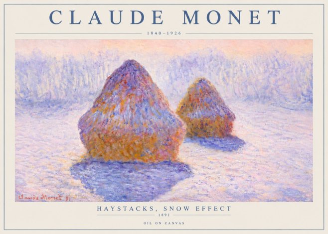 Monet Haystacks, Snow Effect No6 - Plakát