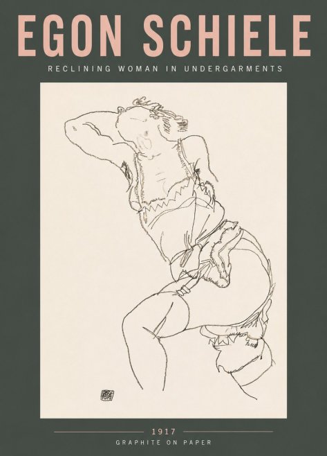 Schiele Reclining Woman in Undergarments No5 - Plakát