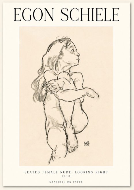 Schiele Seated Female Nude, Looking Right No1 - Plakát