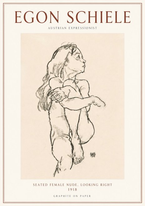Schiele Seated Female Nude, Looking Right No3 - Plakát