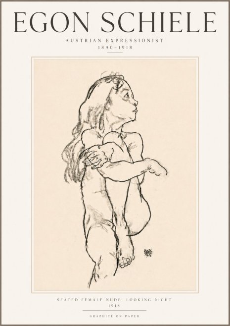 Schiele Seated Female Nude, Looking Right No5 - Plakát
