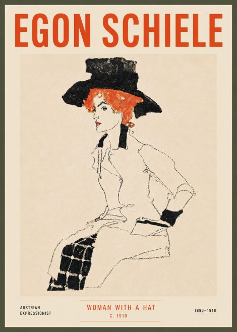 Schiele Woman with a Hat No4 - Plakát