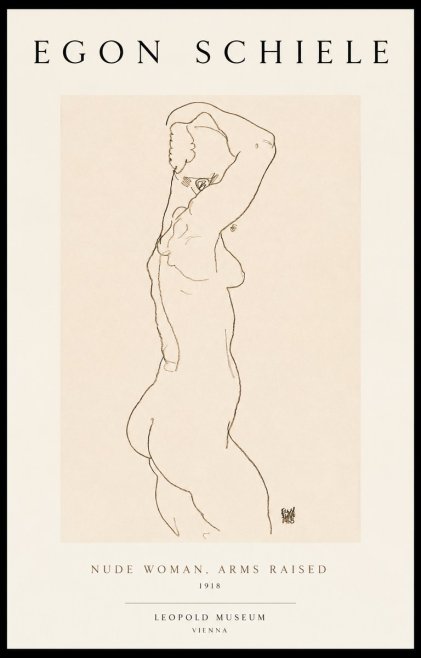 Schiele Nude Woman, Arms Raised No1 - Plakát