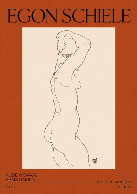 Schiele Nude Woman, Arms Raised No2 - Plakát