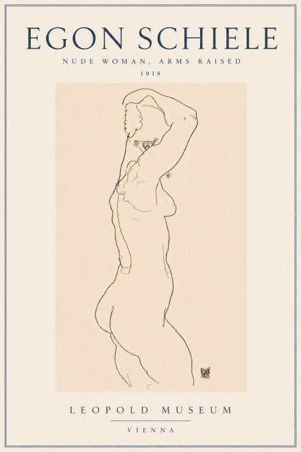 Schiele Nude Woman, Arms Raised No3 - Plakát
