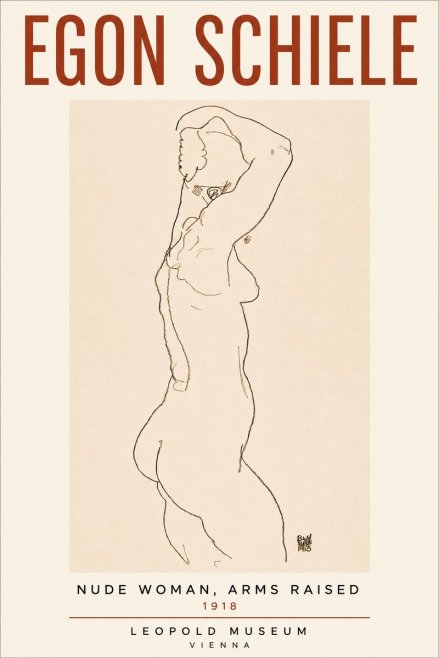 Schiele Nude Woman, Arms Raised No4 - Plakát