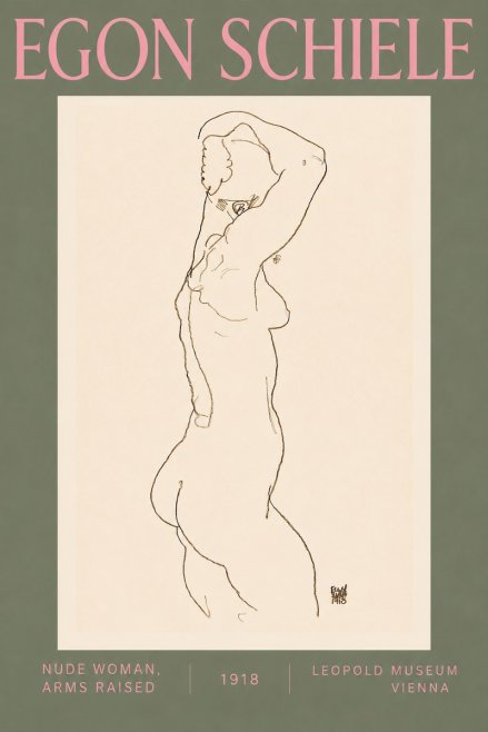Schiele Nude Woman, Arms Raised No5 - Plakát