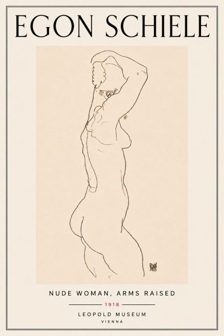Schiele Nude Woman, Arms Raised No6 - Plakát
