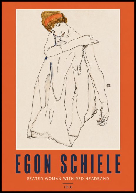 Schiele Seated Woman with Red Headband No2 - Plakát