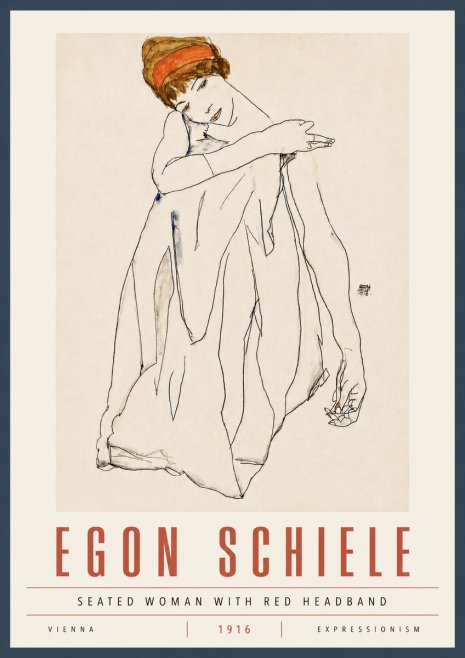 Schiele Seated Woman with Red Headband No5 - Plakát